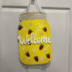 Hand-Painted Strawberry Lemonade Mason Jar Door Hanger